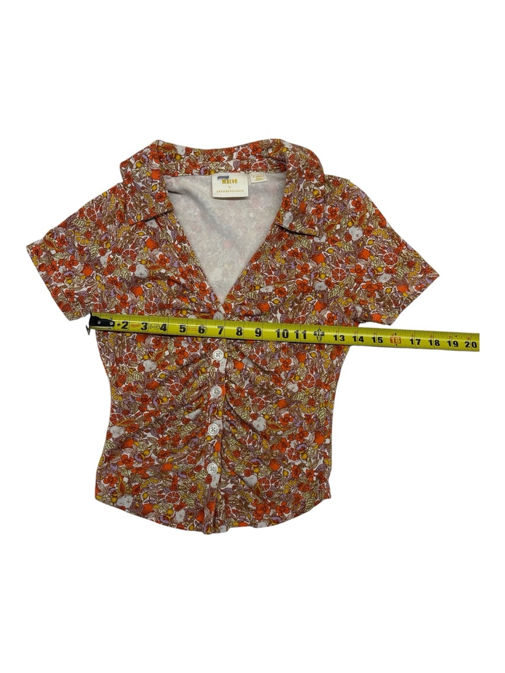 Anthropologie Maeve Orange Elegant Floral Ruched Button-Down Top Womens X-Small - Picture 4 of 9